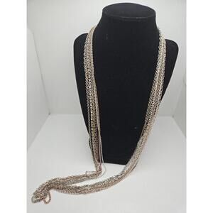 34" Multi Color Silver And Gold Tones Chain Necklace